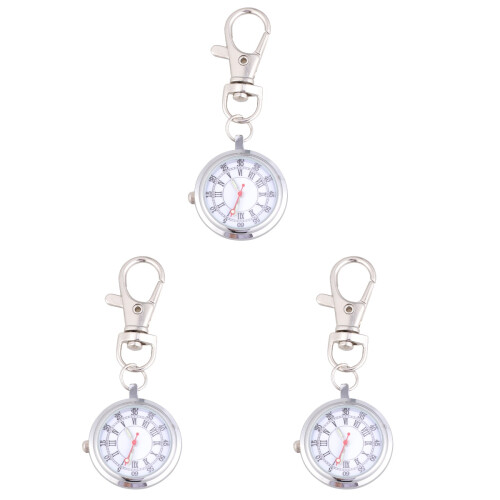 3Pcs Silver Quartz Keyring Pocket Watch for Men Luminous 1