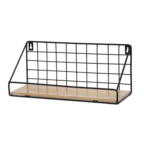 2Pcs Hanging Black Wall Shelf Practical Storage Basket with Wood Base