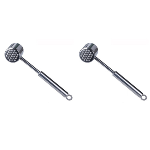 2Pcs Silver Meat Tenderiser Hammer Stainless Steel Kitchen Steak Tool 1