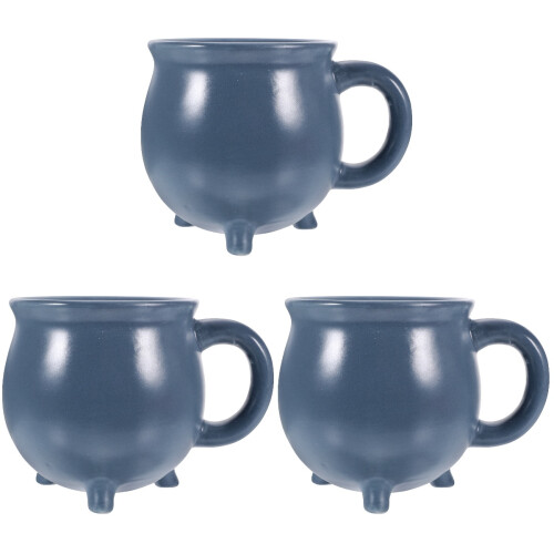 3Pcs Ceramic Cauldron Coffee Mugs Grey Halloween Gift Cups 2