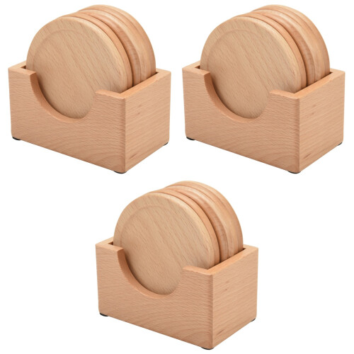 18Pcs Wooden Coasters for Drinks Chocolate Round Rustic Cups Protector 2