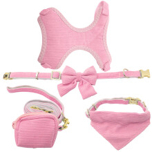 3Sets Pink Corduroy Dog Leash Kit for Small to Large Dogs