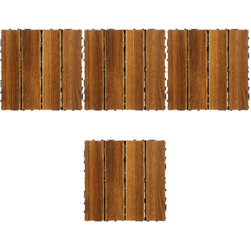4Pcs Durable Wood Patio Tiles Interlocking Outdoor Decking Light Brown 1