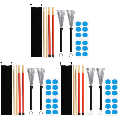 3Sets Drumsticks Set Met Wire Brushes En Dempers, Assorti Kleur 2