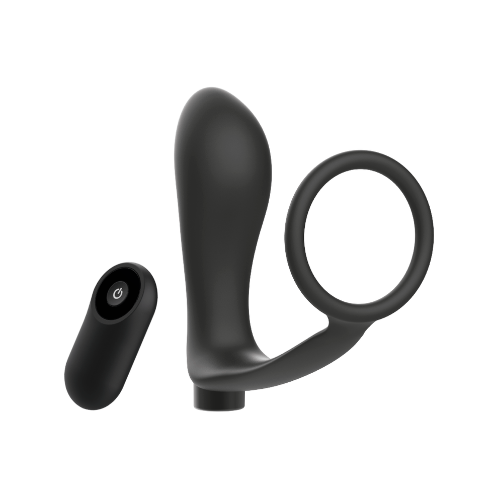 Addicted Toys Black - Penis Ring With Remote Control Anal Plug Rechargeable