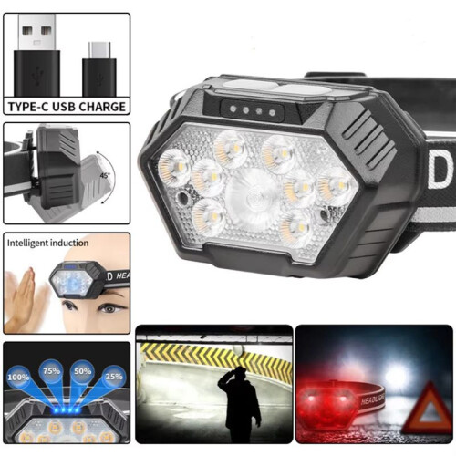 Super Bright Headlamp Motion Sensor LED  Flashlight Camping Fishing  Light Waterproof Forehead Headlight 2