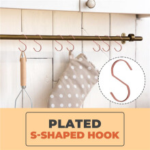 10-Pack 4 Inch Rose Gold Chrome Finish Steel Hanging Flat Hooks - S Shaped Hook Heavy-Duty S Hooks, for Kitchenware, Pots, Utensils, Plants, Towels,
