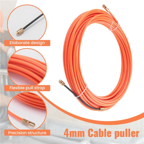 4Mm 15 Meter Orange Guide Device Nylon Electric Cable Push Pullers Duct Snake Rodder Fish Tape Wire 2