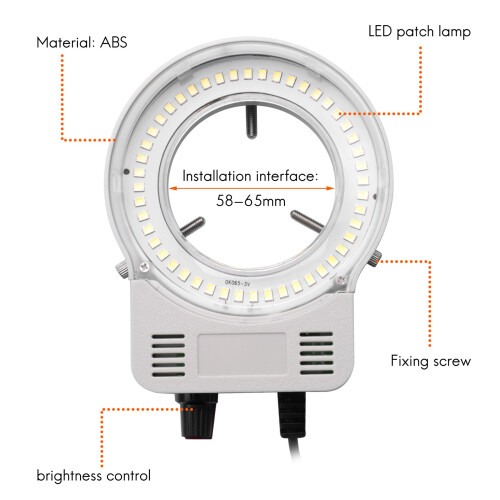 48 LED Industrial Microscope Camera Light Source Ring Lamp Light  Lamp Adjustable Brightness USB Interface