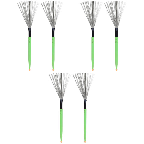 3Paires Brosse Métal Batterie Manche Bois Vert Usage Percu 2