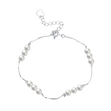 3Pcs Charm Sterling 925 Silver Adjustable Pearl Thin Chain Bracelet