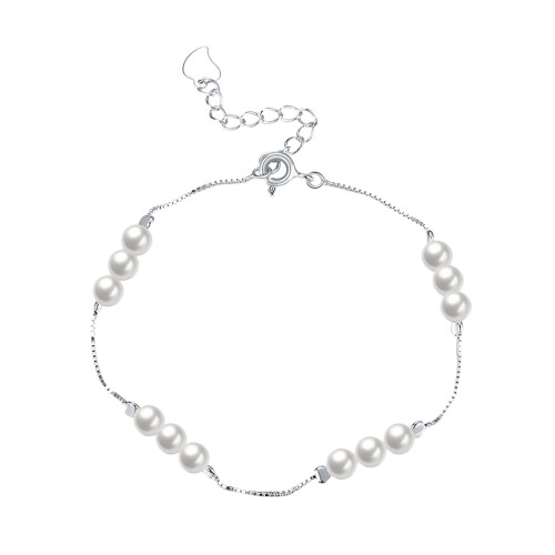 3Pcs Charm Sterling 925 Silver Adjustable Pearl Thin Chain Bracelet