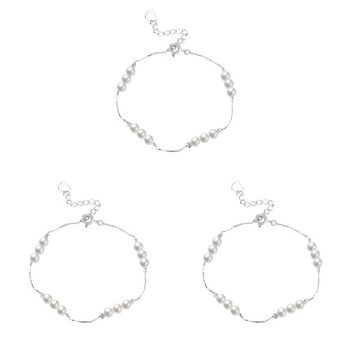 3Pcs Charm Sterling 925 Silver Adjustable Pearl Thin Chain Bracelet 1