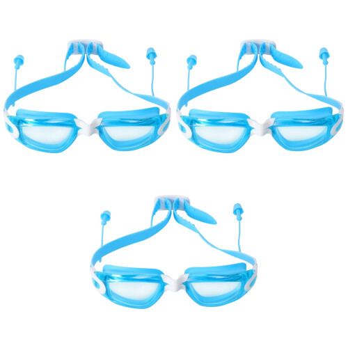 3Pcs Children Swimming Glasses with Earplugs Durable Pc Silicone Frame 1