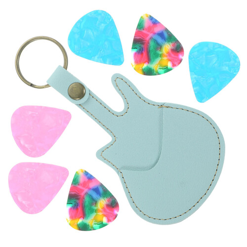 5Sets PU Blue Guitar Picks Storage Bag Portable Pouch with Picks