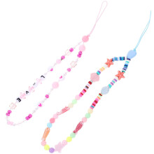6Pcs Wristlet Phone Lanyard Beaded Clay Strap Multicolor Phone Charm