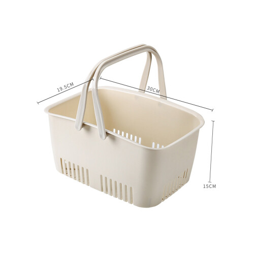2Pcs Beige Bathroom Storage Organizer Handheld Hollow Plastic Basket 1