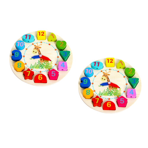 2Pcs Baby Wooden Clock Toy Assorted Color Sorting Beads Learning Game 2