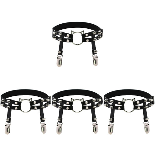 4Pcs Black Punk Leg Garters Adjustable Rivet Belts 1