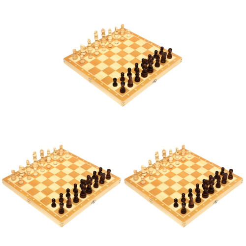 3Sets Multi Wooden Chess Sets for Playing Durable Folding Checkerboard 1