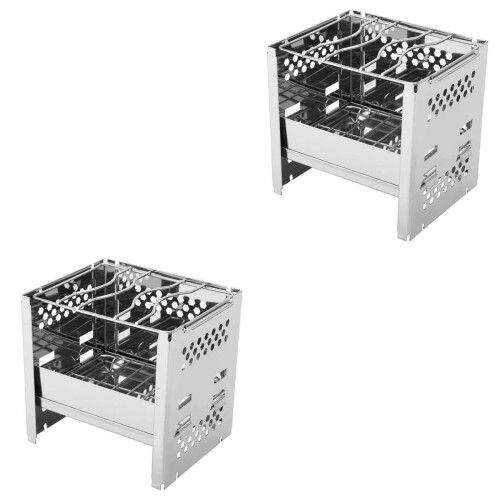 2St Multifunctionele Camping Bbq Grill, Rvs En Met Ventilatie Ontwerp 2