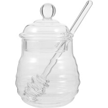 2Pcs Glass Honey Storage Jars with Spiral Dipper and Protective Lids