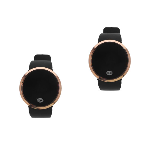 2Pcs Comfortable PU Black LED Watch for Men Women 1