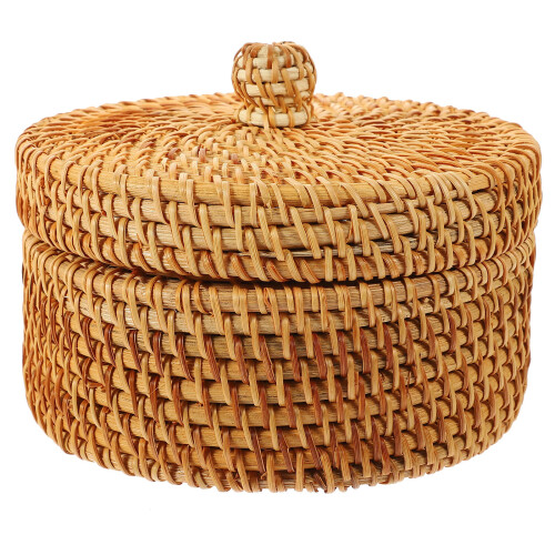 5Pcs Brown Rattan Round Snack Boxes Decorative Containers for Home Use
