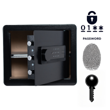 Biometric Home Safe 30x35x30cm Steel Security Box with Fingerprint Keypad & Key Access Black Valuables Storage for Office
