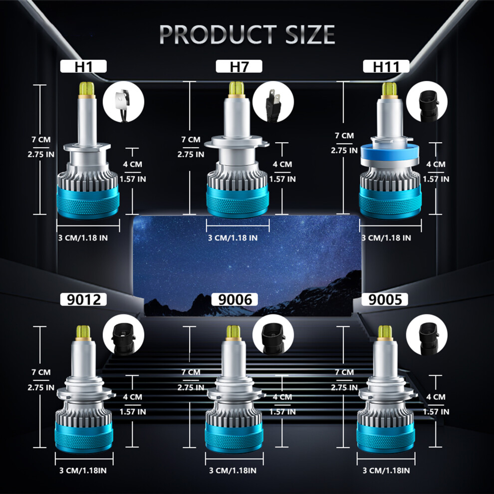 9006 Led Headlight Bulbs 100W Ip68 Waterproof 6000K Peacock 2Pcs Blue 4921389897257