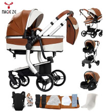 3-in-1 Magic ZC Lastenratta Trio, Vedenpitävä PU-nahka Lastenrattaat, Automaattinen Taitto, Kantoreppu