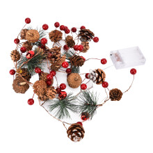 Décoration de Noël avec lumières LED, guirlande lumineuse à baies rouges pour une utilisation intérieure et extérieure, décoration de pommes