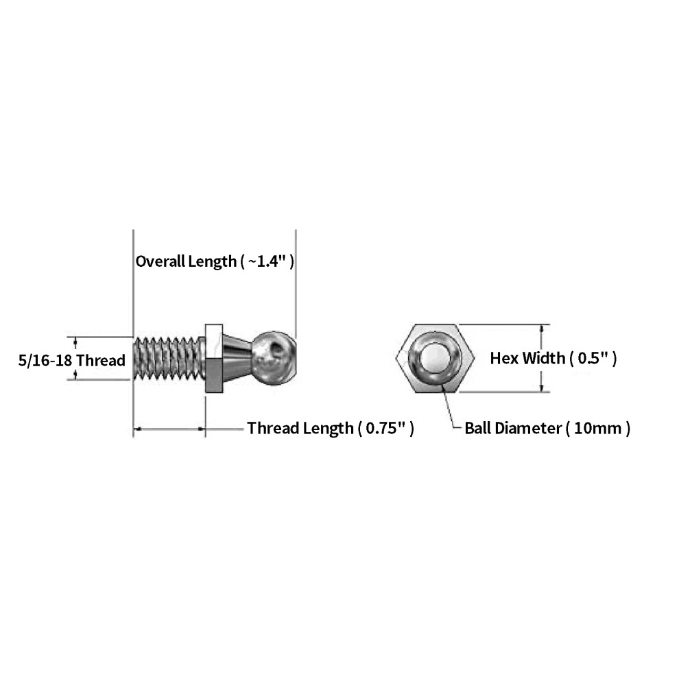 10Mm Thread Gas Lift Ball Studs With Hardware 4 Pack Â Support Strut Fittings 9361387088038
