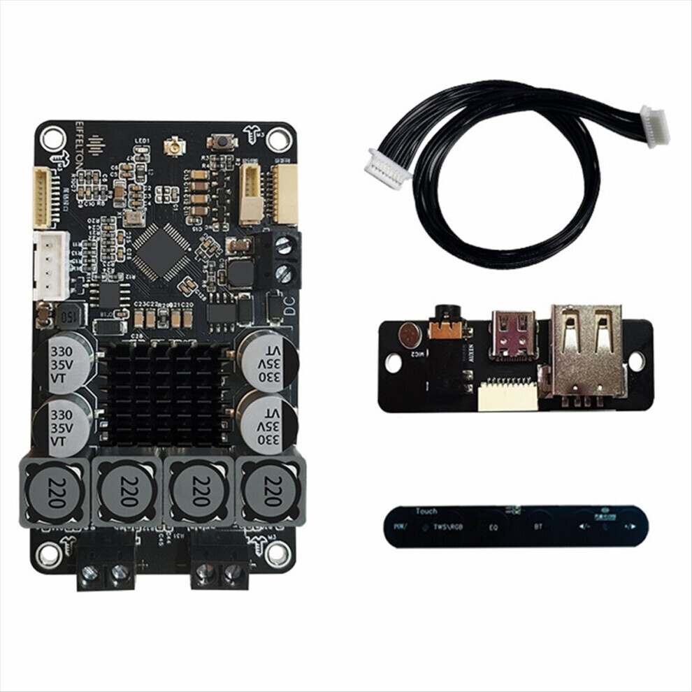 Black Bluetooth 5.0 Digital Hifi Stereo Power Amplifier Board 50Wx2 Touch Moudle 10-Band Eq