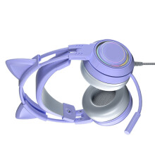 Cuffie con Orecchie di Gatto Viola con Microfono con Riduzione del Rumore, Cuffie da Gioco Cable Over-Ear