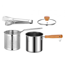 Deep Frying Pot with Strainer Basket and Tongs for Cooking Onion Chips