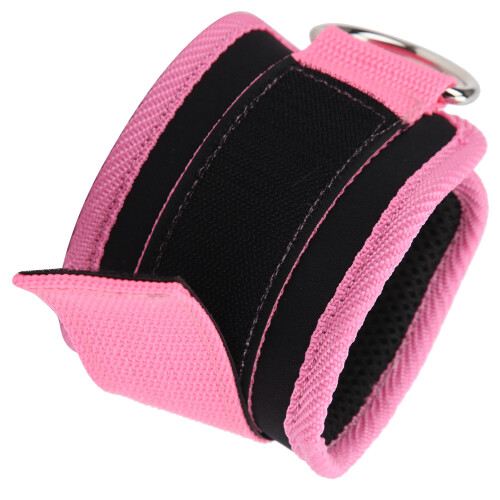 Cable Machine Ankle Straps Pink Neoprene Double D-Ring Adjustable Fit