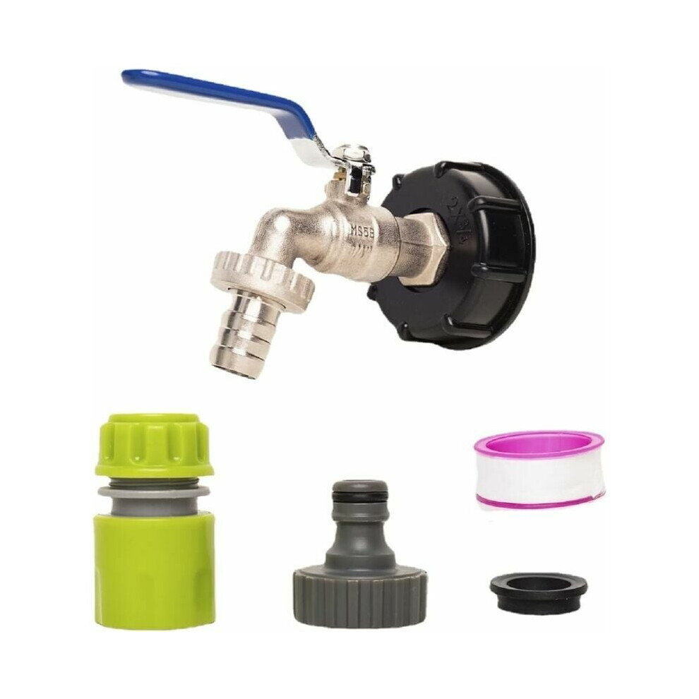 Hoselock Compatible Ibc Tank Adapter With Brass Garden Tap, Corrosion Resistant S60x6 Buttress Thread Fitting, Acid And Alkali Resistant Adapter With 9190834285092