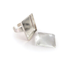 Graine Créative - Neliömäinen sormus 20 mm cabochonilla, hopea
