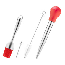2Pcs Red Turkey Baster Set Stainless Steel Oil Dropper for Kitchen