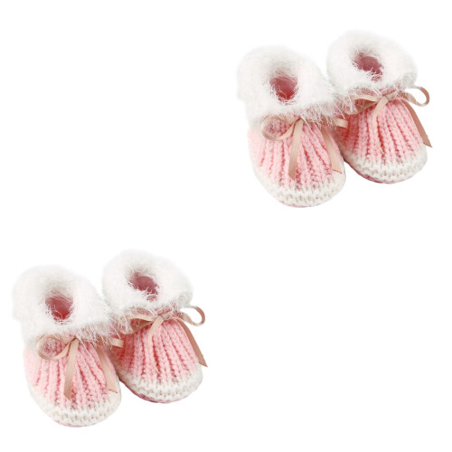 2Paires Chaussures Bébé Rose Hiver Coton 2