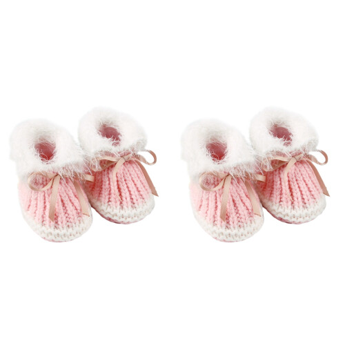 2Paires Chaussures Bébé Rose Hiver Coton 1