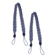 6Pièces Bride Rideaux Bleu Foncé Corde Tressée Main Sans Outils