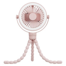 Rosa Tragbarer Wiederaufladbarer Kinderwagen-Ventilator zum Anklipsen, Oktopus-Nachtlicht, Kleiner Persönlicher Tragbarer Handventilator