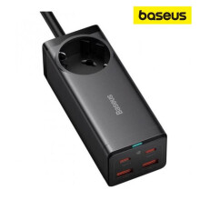 Baseus GaN3 Pro 100W EU Ladestation + 2 x USB-A + 2 x USB-C med 1m Kabel Baseus Xiaobai USB-C 100W - Sort