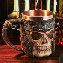(450ml) Kaffekrus, rustfritt stål Viking Warrior Skull Ølkrus Resin Stein Tankard Drikkekopp,Halloween og bardekor