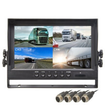 Moniteur de Recul LCD 9 Pouces, 4 Canaux, 4 Écrans Divisés pour Voiture, Camion, Caméra de Recul.