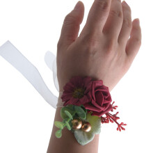 Rose Wrist Corsages for Ceremony Anniversary Proms,-Burgundy