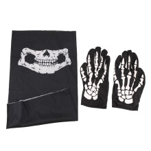 Halloween Mask Scary Skull Chin Mask Skeleton Gloves for Performances, Parties, Dress , Festivals (3 Pieces/Set)