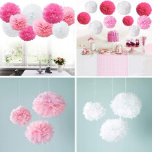 9 Pcs/Set Mixed Tissue Paper Pompoms Pom Poms Flower Wedding Party Decoration ( )
